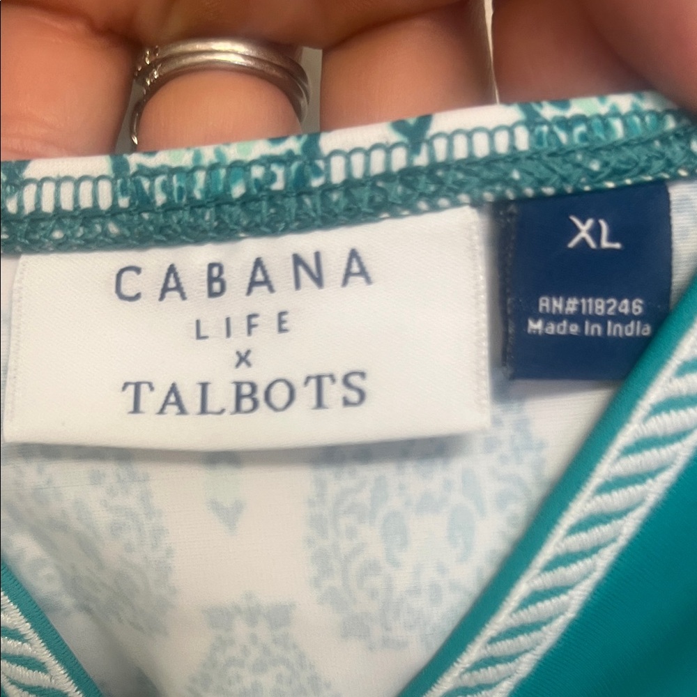 Talbots Teal and White Printed Tankini with Solid Teal Bottoms - Picture 2 of 5